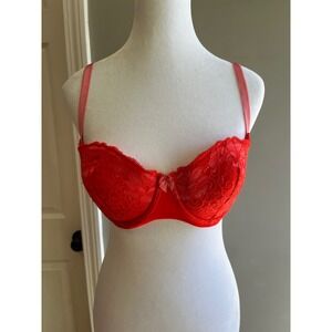 Adore MeRed Lace Bra Push Up Padded Balconette Bow Detail Lingerie
34 D